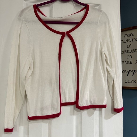 White strapless mermaid dress with hot pink trim and matching sweater. - Picture 3 of 4